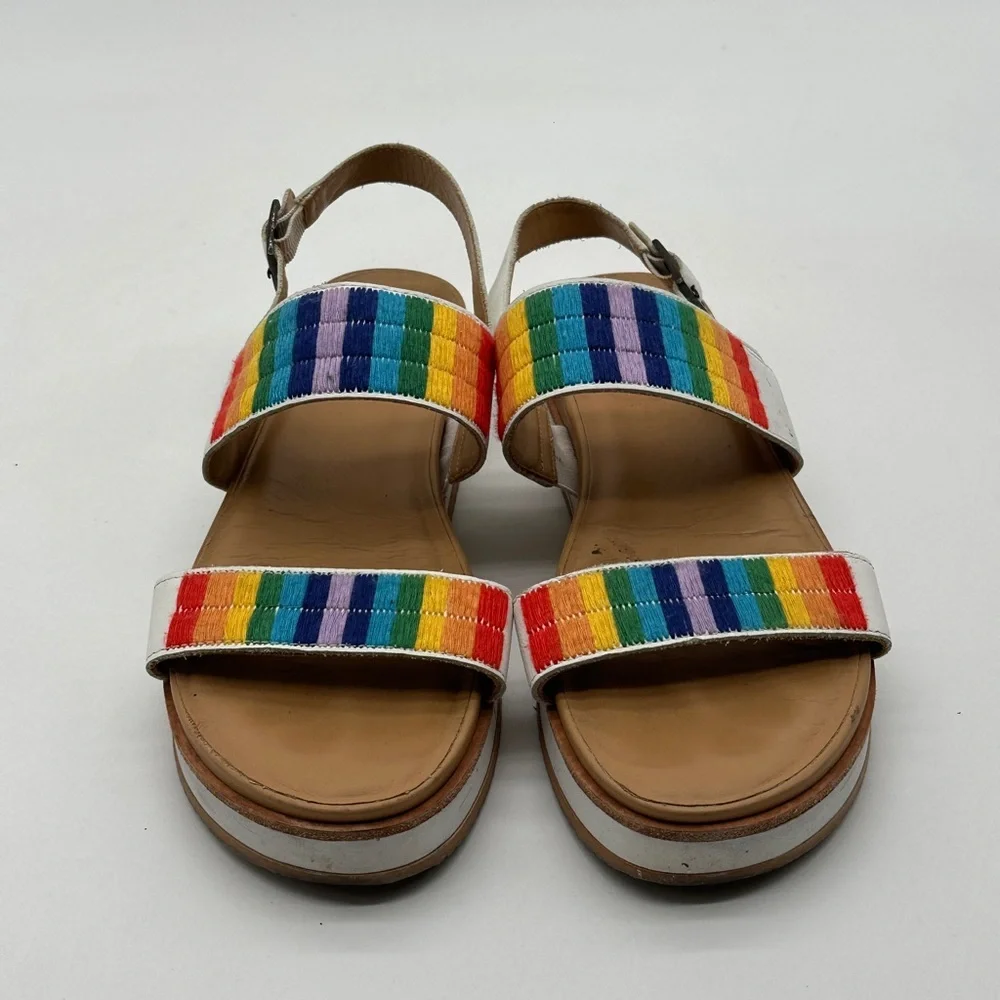 Soludos Remy City Sandals Rainbow‎ and White Women’s Size 9 Embroidered